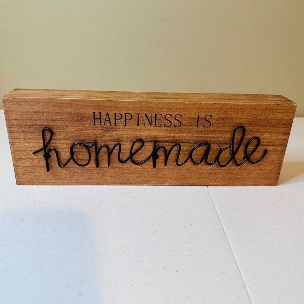 Happiness Is Homemade Block Sign with Metal lettering Rustic Home Decoration